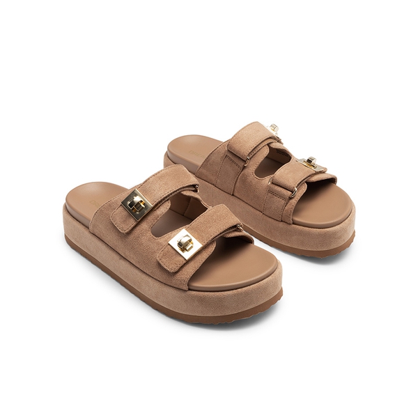 Women’s Adjustable Strap Chunky Platform Sandals - BROWN - 4