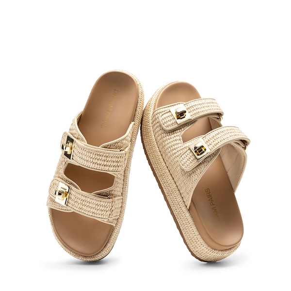Women’s Adjustable Strap Chunky Platform Sandals - NATURAL - 5