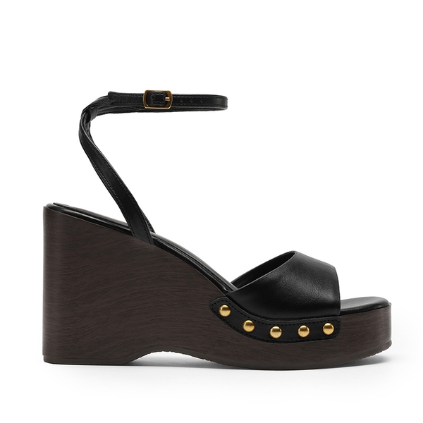 Women’s Studded Square-Toe Boho Wedge Sandals - BLACK - 3