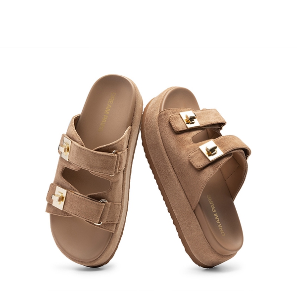 Women’s Adjustable Strap Chunky Platform Sandals - BROWN - 5