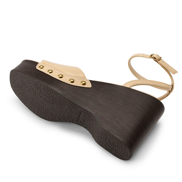 Women’s Studded Square-Toe Boho Wedge Sandals - NUDE - 5