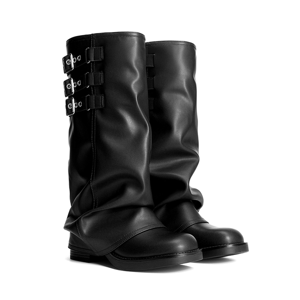 Women’s Knee-High Moto Boots - BLACK - 4