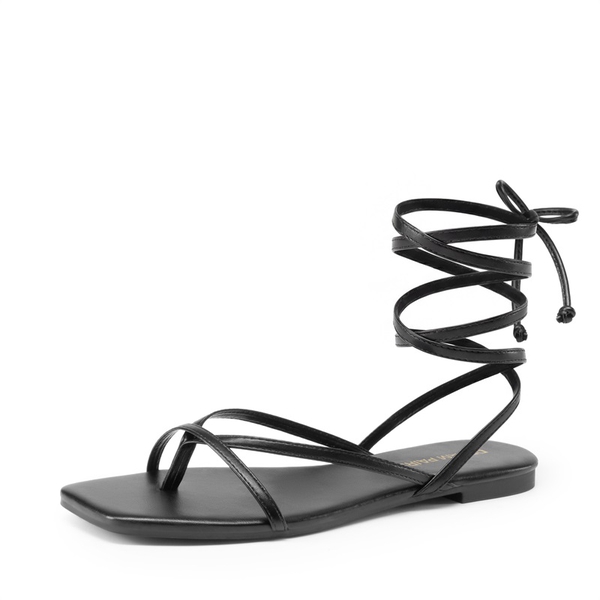 Women’s Lace-up Strappy Gladiator Sandals - BLACK -  0