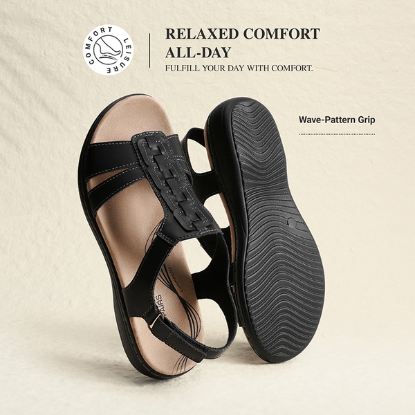 Women’s Lightweight Flat Sandals with Arch Support - BLACK - 6