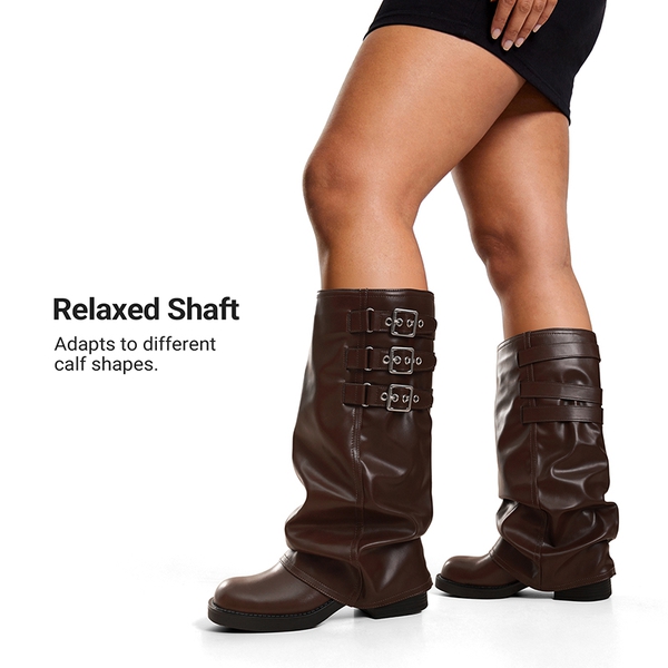 Women’s Knee-High Moto Boots - BROWN - 7