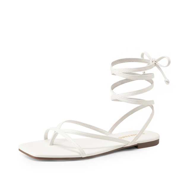 Women’s Lace-up Strappy Gladiator Sandals - WHITE -  0