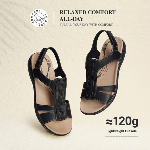 Women’s Lightweight Flat Sandals with Arch Support - BLACK - 5