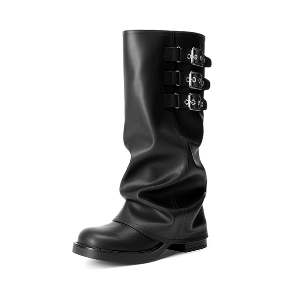 Women’s Knee-High Moto Boots - BLACK -  0