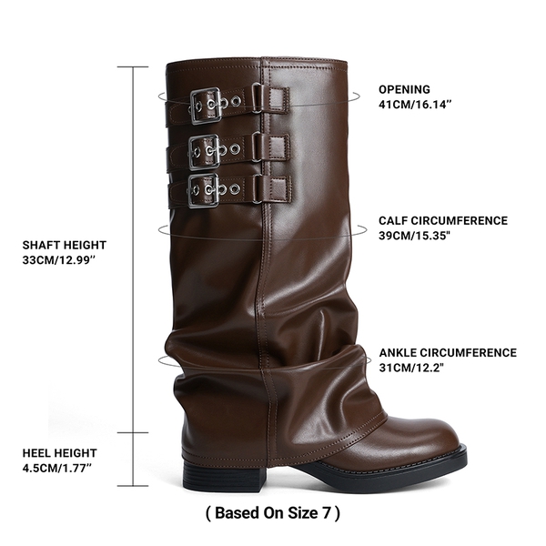 Women’s Knee-High Moto Boots - BROWN - 3