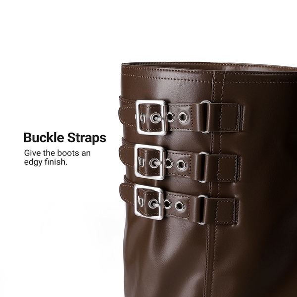 Women’s Knee-High Moto Boots - BROWN - 6