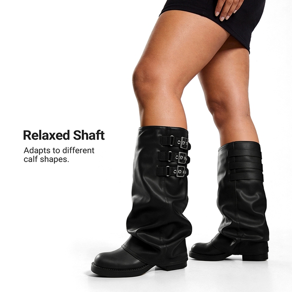 Women’s Knee-High Moto Boots - BLACK - 7
