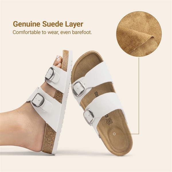 Women’s Leather Slip-On Sandals with Arch Support - WHITE - 3