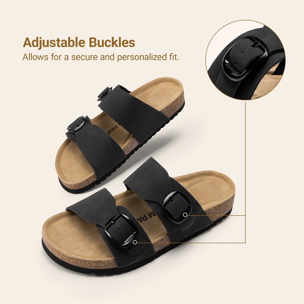 Women’s Leather Slip-On Sandals with Arch Support - BLACK - 4