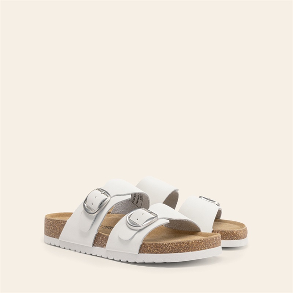 Women’s Leather Slip-On Sandals with Arch Support - WHITE - 2