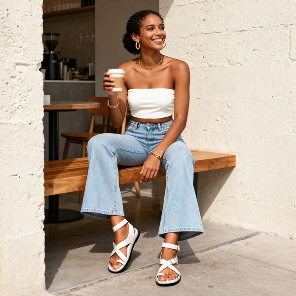 Women’s Flat Thong Sandals with Arch Support - WHITE - 1