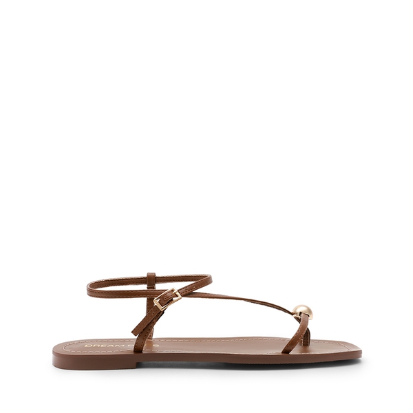Women’s Strappy Sandals with Metal Accents - BROWN - 3