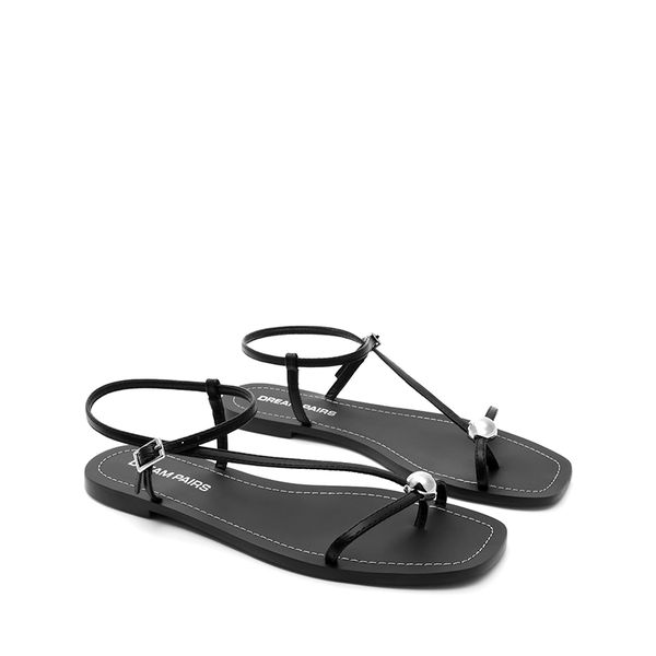 Women’s Strappy Sandals with Metal Accents - BLACK - 4