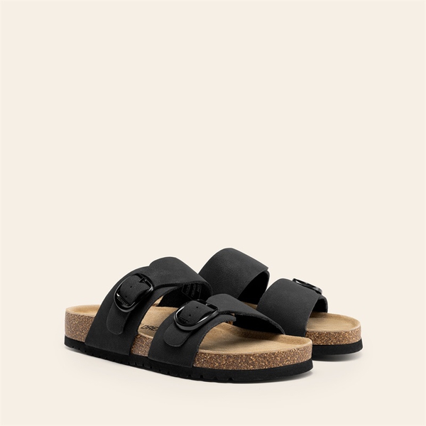 Women’s Leather Slip-On Sandals with Arch Support - BLACK - 2