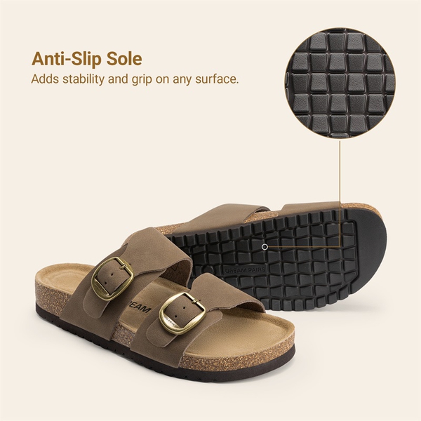 Women’s Leather Slip-On Sandals with Arch Support - BROWN - 5