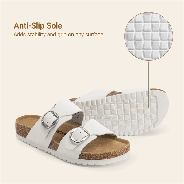 Women’s Leather Slip-On Sandals with Arch Support - WHITE - 5