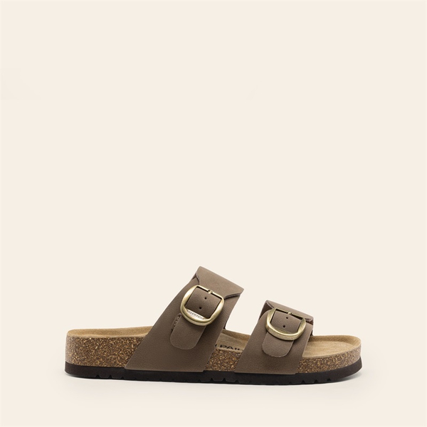 Women’s Leather Slip-On Sandals with Arch Support - BROWN - 1