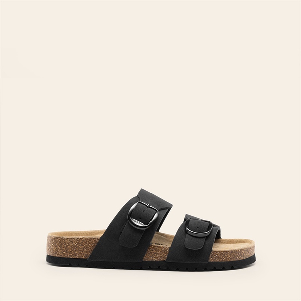 Women’s Leather Slip-On Sandals with Arch Support - BLACK - 1