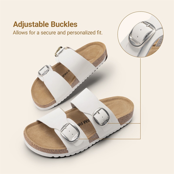 Women’s Leather Slip-On Sandals with Arch Support - WHITE - 4