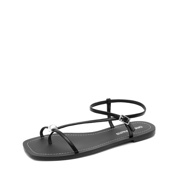 Women’s Strappy Sandals with Metal Accents - BLACK -  0