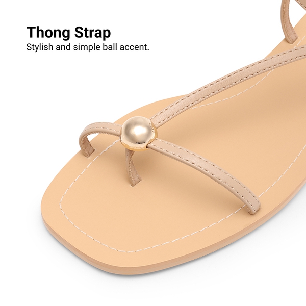 Women’s Strappy Sandals with Metal Accents - NUDE - 5
