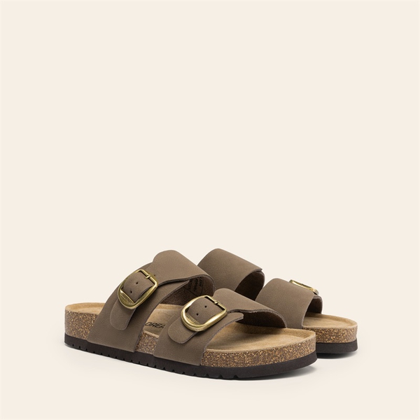 Women’s Leather Slip-On Sandals with Arch Support - BROWN - 2