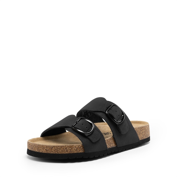 Women’s Leather Slip-On Sandals with Arch Support - BLACK -  0