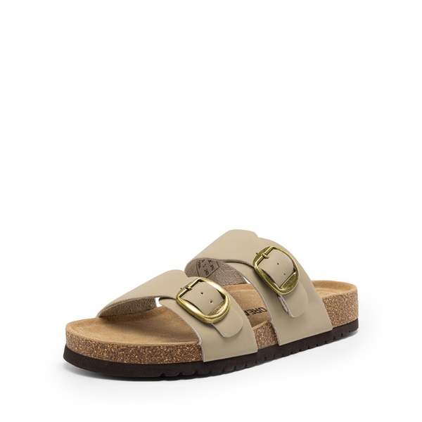 Women’s Leather Slip-On Sandals with Arch Support - TAUPE -  0