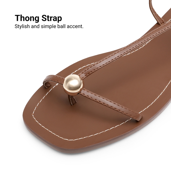 Women’s Strappy Sandals with Metal Accents - BROWN - 5