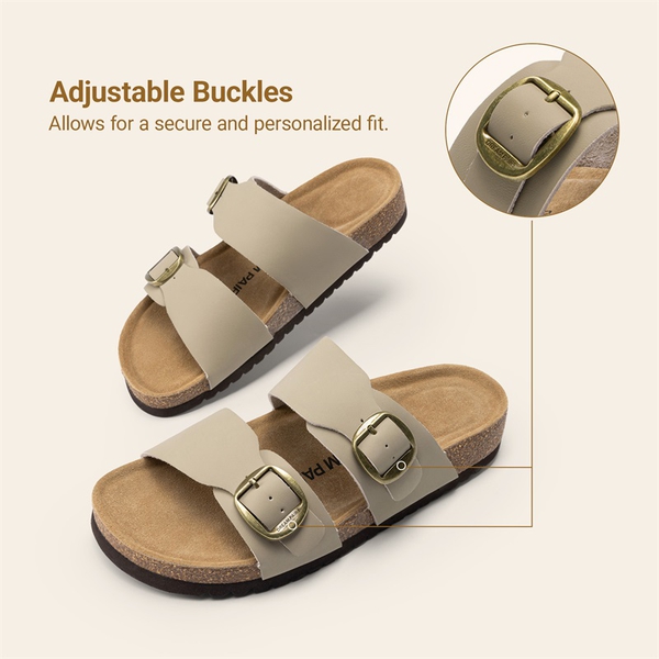Women’s Leather Slip-On Sandals with Arch Support - TAUPE - 4