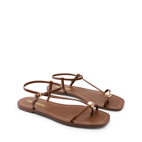 Women’s Strappy Sandals with Metal Accents - BROWN - 4