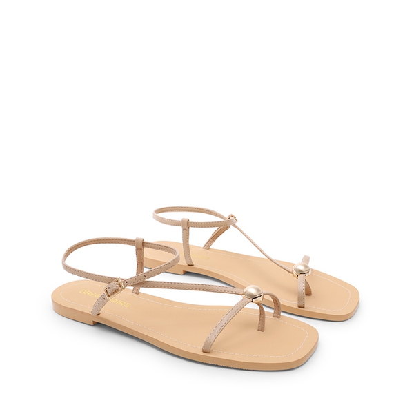 Women’s Strappy Sandals with Metal Accents - NUDE - 4