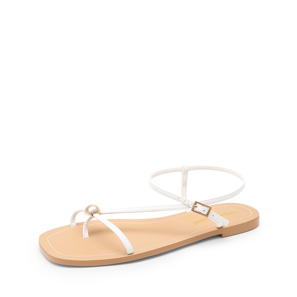 Women’s Strappy Sandals with Metal Accents - WHITE -  0