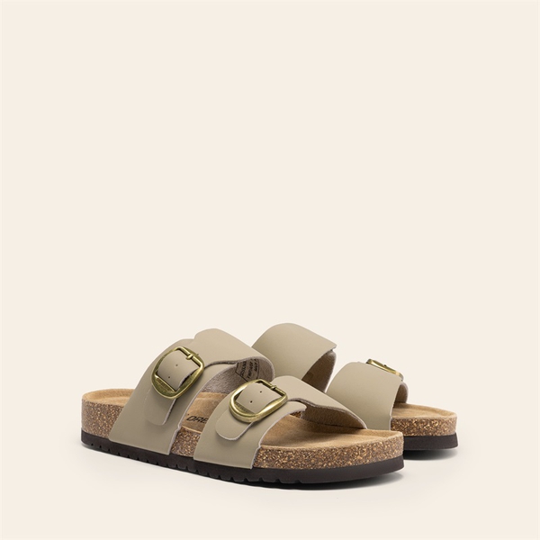 Women’s Leather Slip-On Sandals with Arch Support - TAUPE - 2