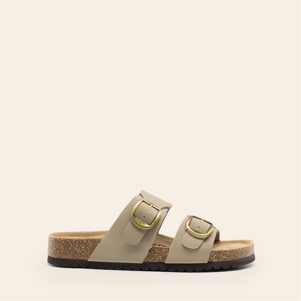 Women’s Leather Slip-On Sandals with Arch Support - TAUPE - 1