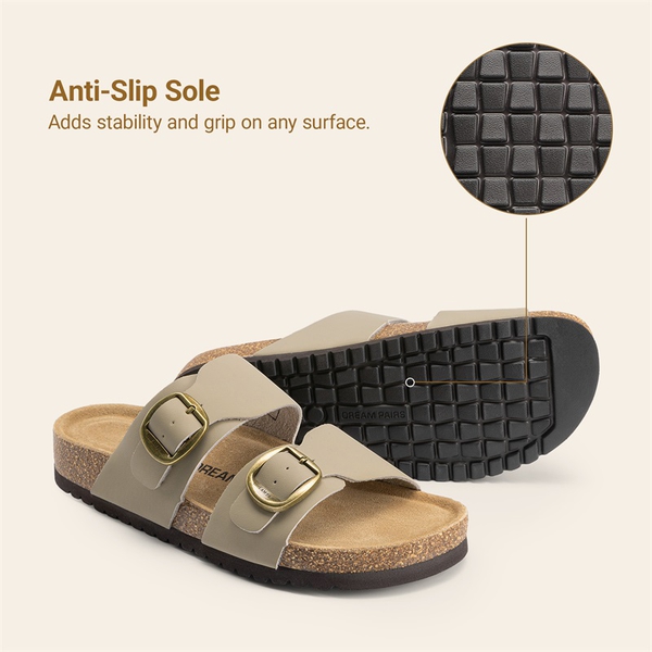 Women’s Leather Slip-On Sandals with Arch Support - TAUPE - 5