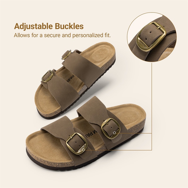 Women’s Leather Slip-On Sandals with Arch Support - BROWN - 4