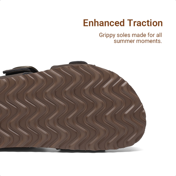 Kids’ Adjustable Buckle Slide Sandals - DARK BROWN - 4