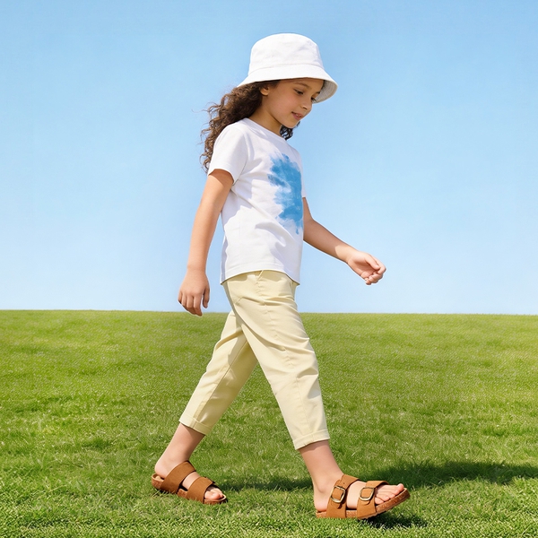Kids’ Adjustable Buckle Slide Sandals - CAMEL - 1