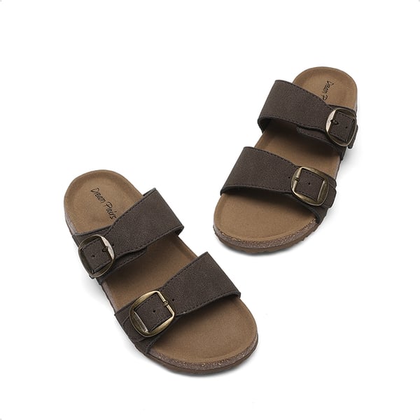 Kids’ Adjustable Buckle Slide Sandals - DARK BROWN - 5