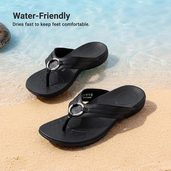 Women’s Arch Support Thong Sandals - ALL BLACK - 7