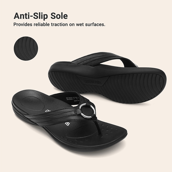 Women’s Arch Support Thong Sandals - ALL BLACK - 5