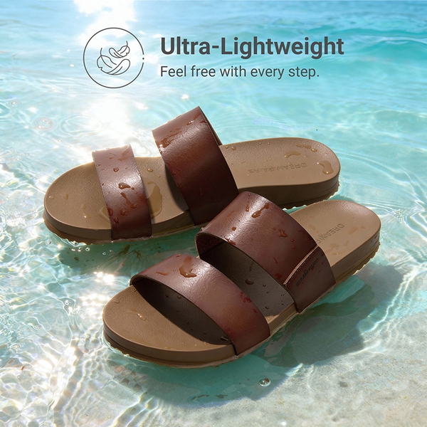 Women’s Double Strap Lightweight Slide Sandals - BROWN - 6