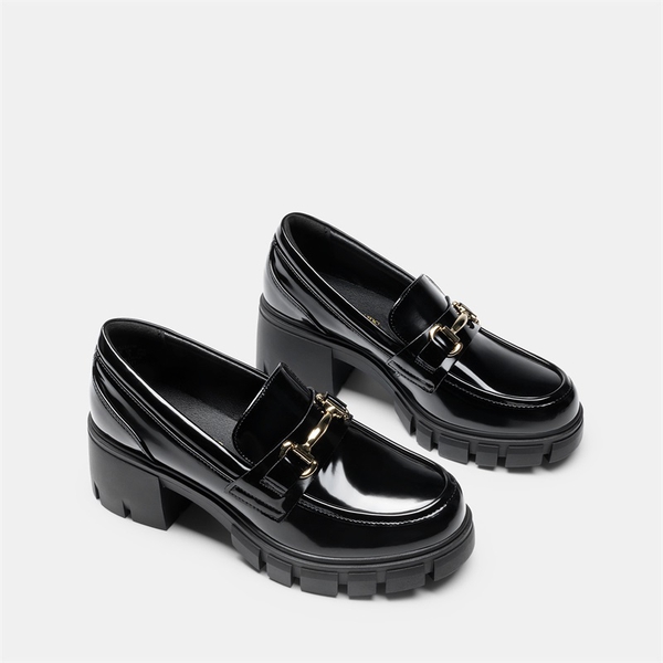 Chunky Slip-On Loafers - BLACK-PAT - 4