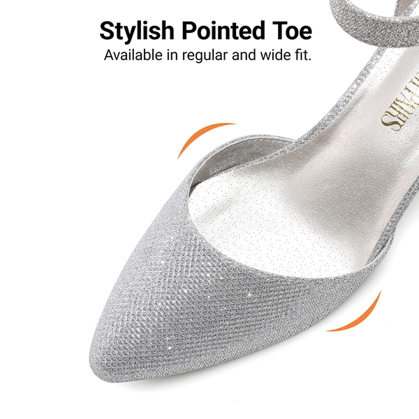 Annee Pointed Toe Low Chunky Heels Pump Shoes - SILVER GLITTER - 4