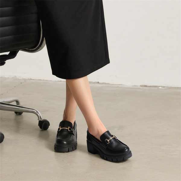 Chunky Slip-On Loafers - BLACK - 2